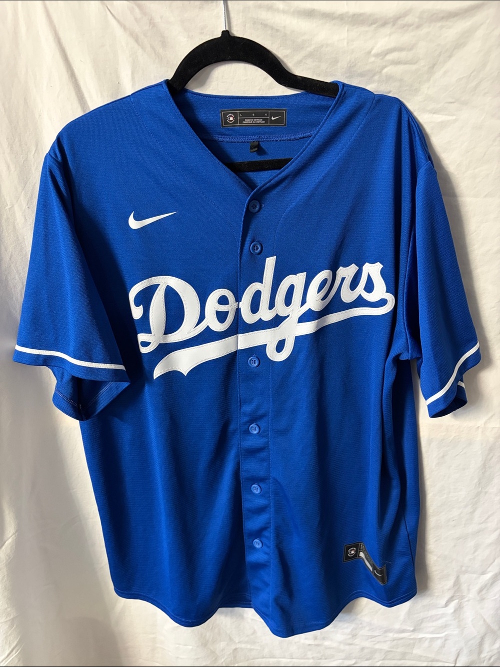 Nike Royal Blue Dodgers Button-Front Jersey with White Script